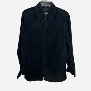 Vintage Yvonne Marie‎ Jacket Size 10 Black Leather Suede Zip Up Collared Lined